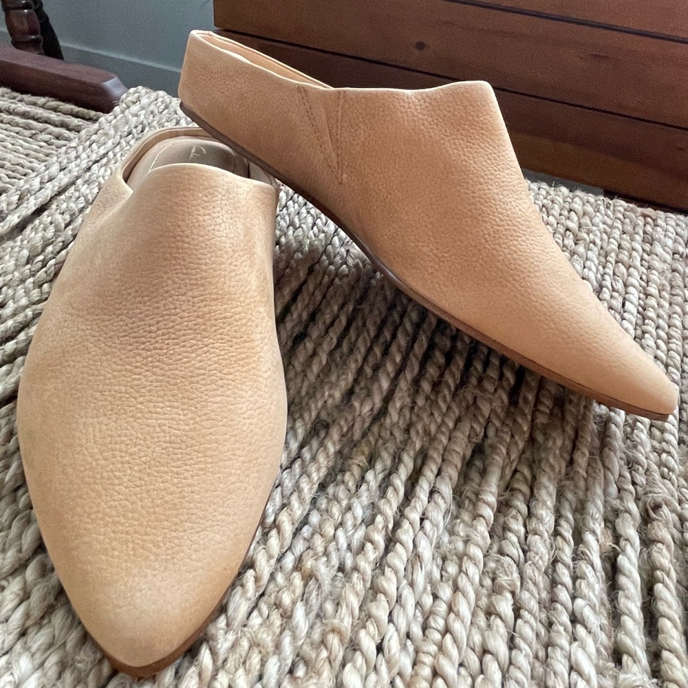 Clarks tan mules